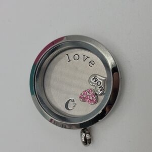 Origami Living Lockets Charm Pendant Necklace with MOM and pink heart